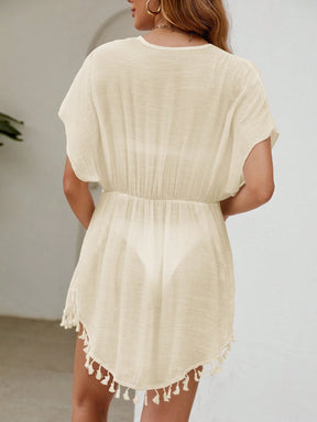 SHEIN Swim Guarnição De Borla Cintura Com Cordão Manga De Asa De Morcego Quimono