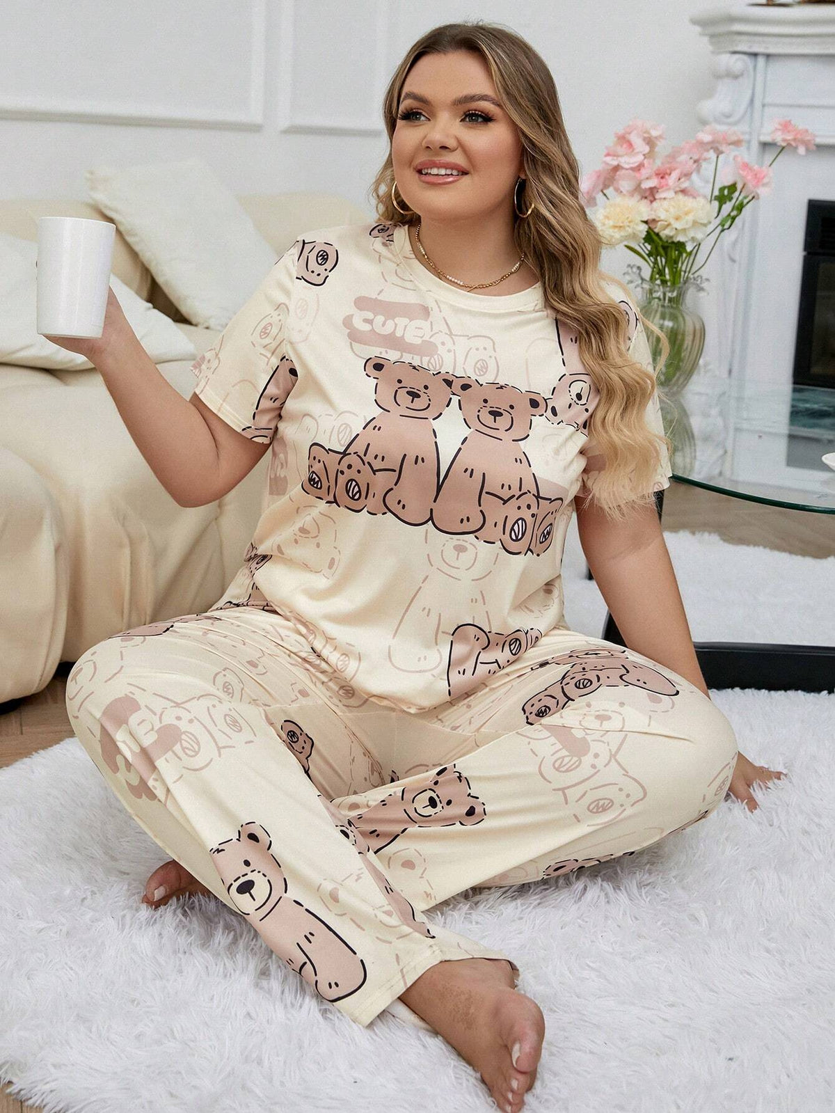 Conjunto de Pijama Estampado com Ursinho Fofo Plus Size