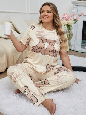 Conjunto de Pijama Estampado com Ursinho Fofo Plus Size