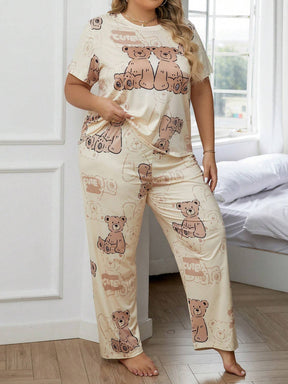 Conjunto de Pijama Estampado com Ursinho Fofo Plus Size