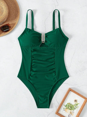 SHEIN Swim Maiô Feminino de Cor Sólida Com Decote em U e Recorte, Verão