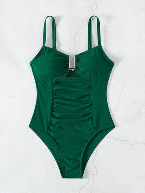 SHEIN Swim Maiô Feminino de Cor Sólida Com Decote em U e Recorte, Verão
