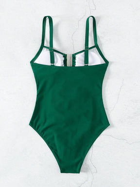 SHEIN Swim Maiô Feminino de Cor Sólida Com Decote em U e Recorte, Verão