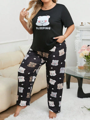 Pijama De Lazer De Tamanho Grande Conjunto De Pijama Impresso Com Urso Dos Desenhos Animados