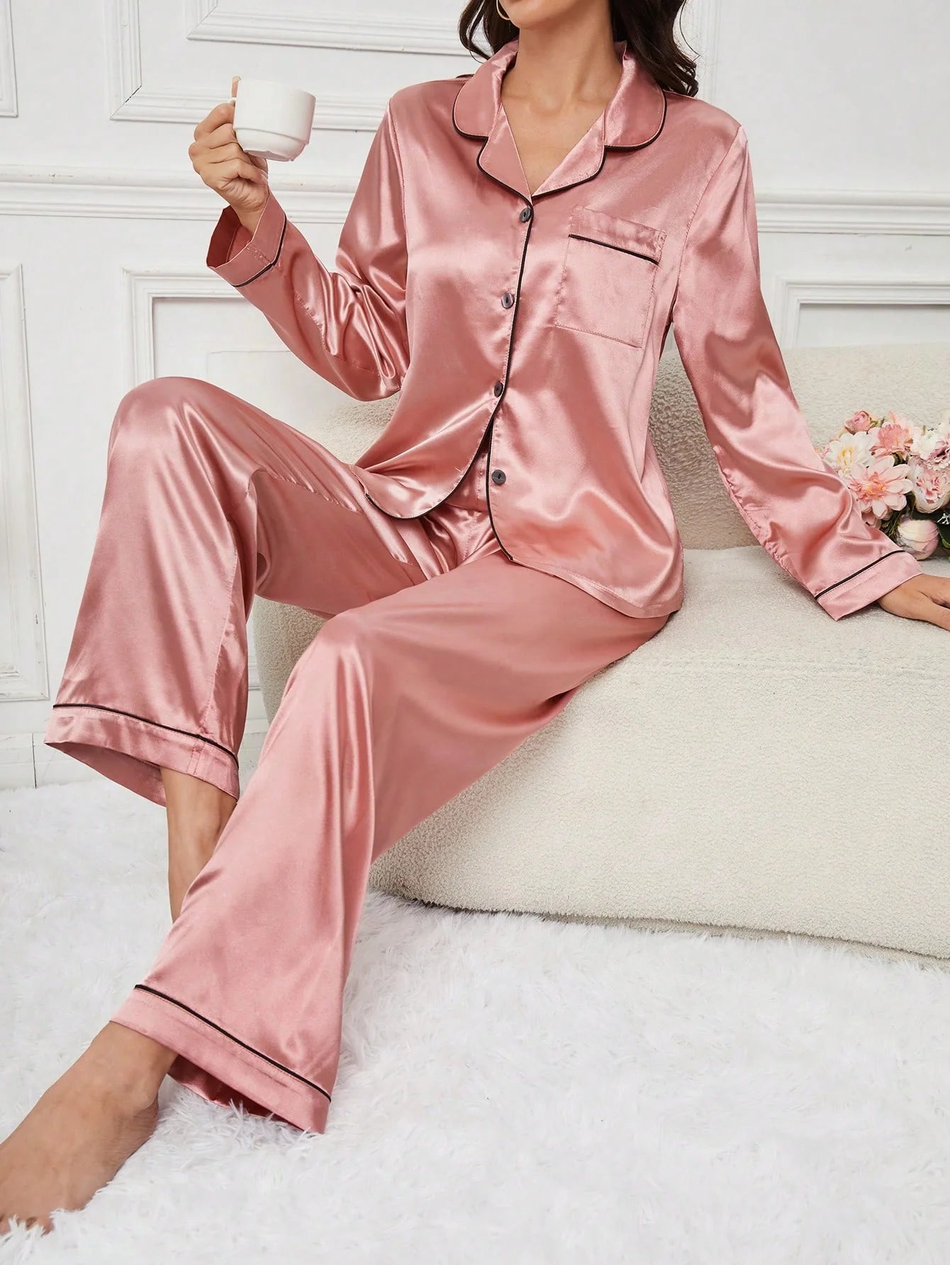 Conjunto de Pijama Feminino Tecido Jacquard Estampa de Animal