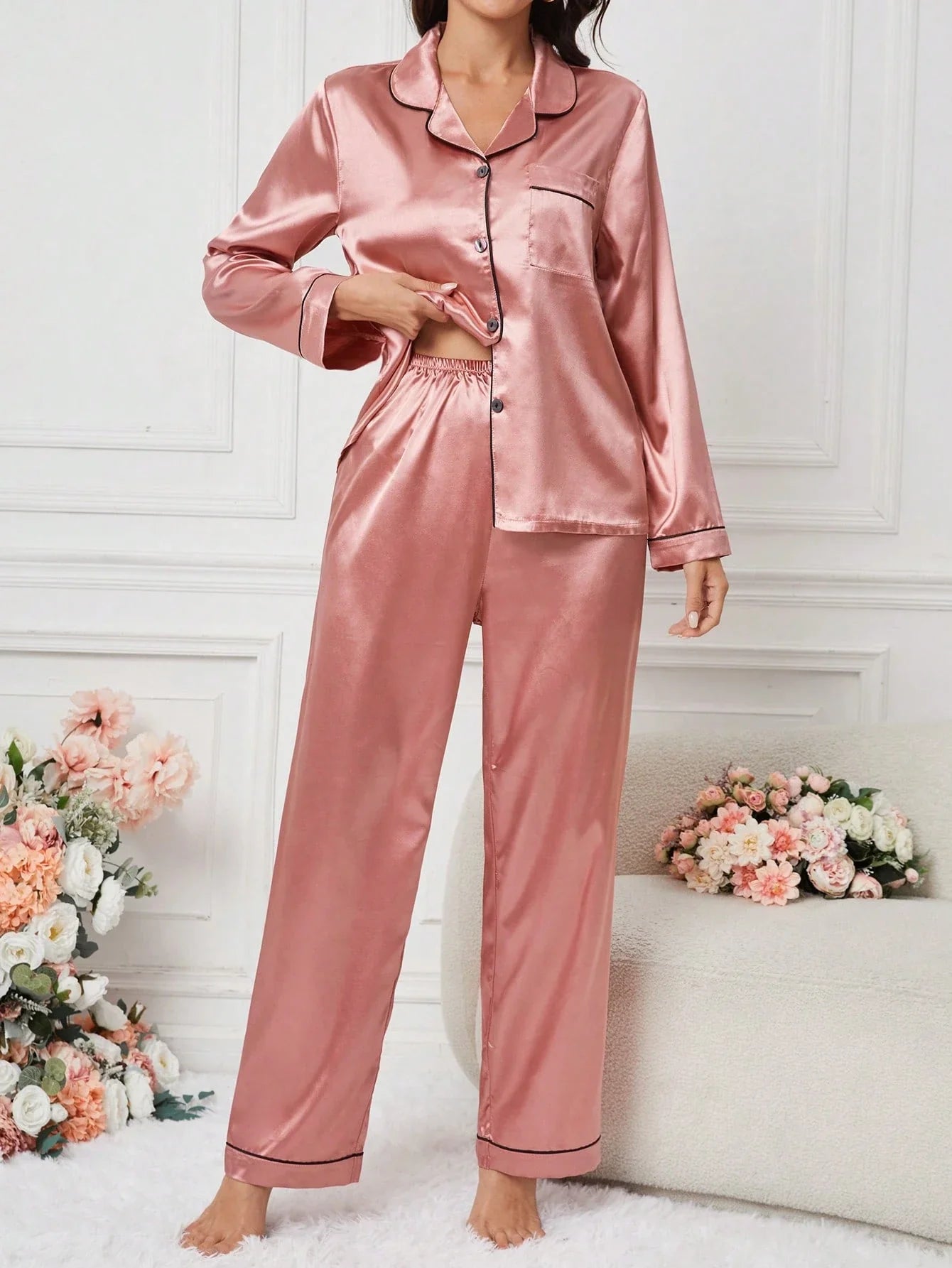 Conjunto de Pijama Feminino Tecido Jacquard Estampa de Animal