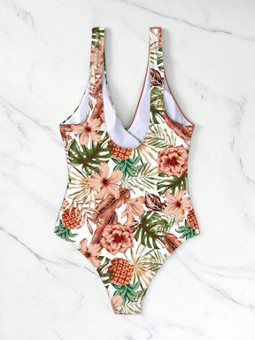 SHEIN Swim Maiô de Peça Única com Alça Destacável, Estampa Aleatória de Verão