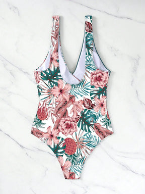 SHEIN Swim Maiô de Peça Única com Alça Destacável, Estampa Aleatória de Verão