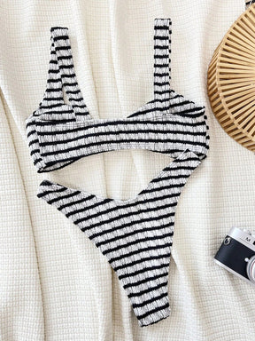 Swim Vcay Conjunto de Maiô Bikini Feminino Listrado de Duas Peças, Conjunto de Maiô Bikini Twist, Maiô, Traje de Praia de Verão, Praia de Verão
