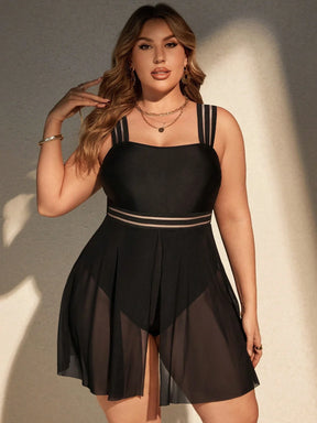 SHEIN Swim Curve Maiô de uma peça Plus Size para Praia com alça de camisole, Conjunto de 2 peças