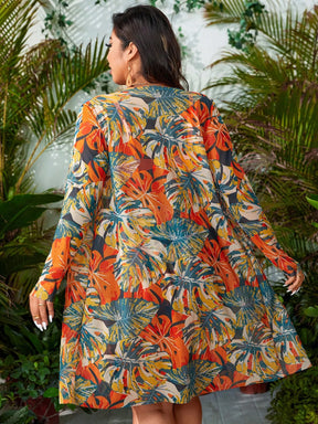 Swim Lushoire Conjunto de Maiô Bikini Plus Size com Copo Rígido Impresso Aleatoriamente, Composto por Top de Maiô Bikini, Parte Inferior do Maiô Bikini e Quimono, 3 Peças, Conjunto de Maiô Bikini, Roupa de Praia Traje de Banho de Verão