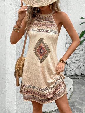 EMERY ROSE Vestido feminino sem mangas com decote tipo halter em estilo boêmio estampado.