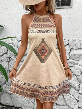 EMERY ROSE Vestido feminino sem mangas com decote tipo halter em estilo boêmio estampado.