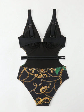 SHEIN Swim Maiô de uma peça com armação para senhoras, de praia de verão, com posicionamento de estampa e direitos autorais adquiridos