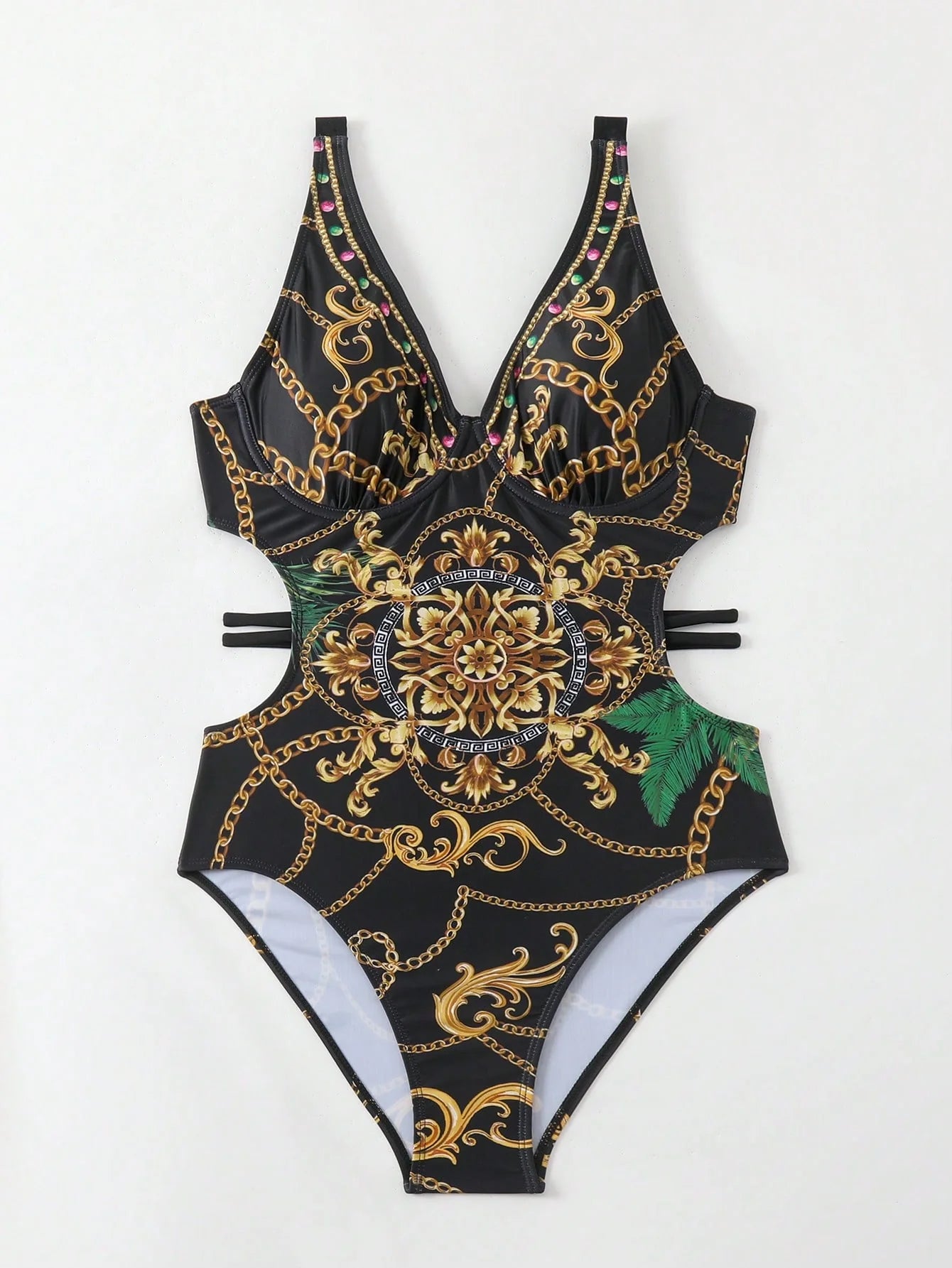 SHEIN Swim Maiô de uma peça com armação para senhoras, de praia de verão, com posicionamento de estampa e direitos autorais adquiridos