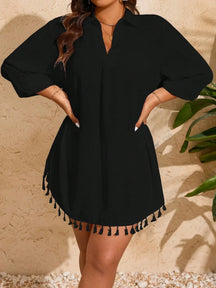 Swim Vcay Roupa De Praia Capa para Praia com Bainha de Borla, Plus Size, Verão, Para Mulheres