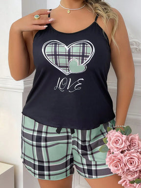 Conjunto de Pijama com Regata e Shorts com Estampa de Xadrez e Coração