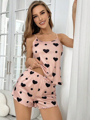 Conjunto de Pijama feminino de Alcinha com Estampa de Coração