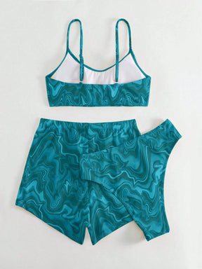 SHEIN Swim Conjunto de Maiô Bikini feminino com alças finas para o verão na Praia com Estampa de Redemoinho, impressionados aleatoriamente.