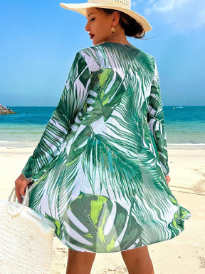 Swim Lushoire Conjunto de Maiô Bikini Sexy com Cordão na Frente e Roupão Floral Tropical de Verão para Mulheres