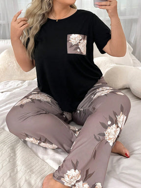 Conjunto de Pijama de Manga Curta e Calça Longa em Plus Size com Estampa