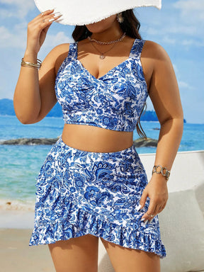 Swim Lushoire Maiô Tankini de Uso Diário Simples com Estampa Aleatória, Plus Size, Verão