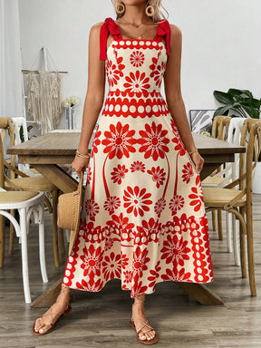 Breezaya Vestido Longo com Estampa Floral, Amarração no Ombro, Cintura com Alças, Vestido Casual de Férias, Roupas de Praia para Mulheres