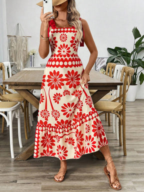 Breezaya Vestido Longo com Estampa Floral, Amarração no Ombro, Cintura com Alças, Vestido Casual de Férias, Roupas de Praia para Mulheres