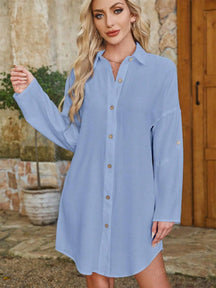 QIANZHIDU Vestido Camisa Solto Grande Casual Simples de Verão e Primavera com Botão na Frente e Cor Sólida para Mulheres
