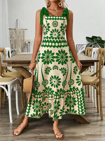 Breezaya Vestido Longo com Estampa Floral, Amarração no Ombro, Cintura com Alças, Vestido Casual de Férias, Roupas de Praia para Mulheres