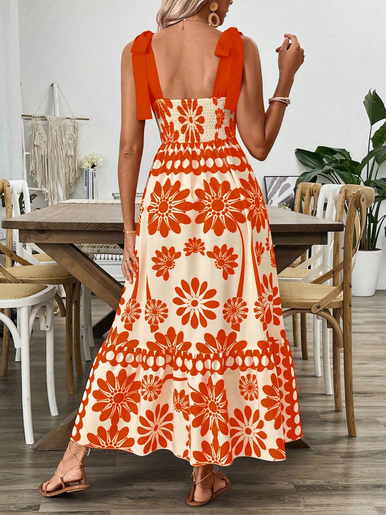 Breezaya Vestido Longo com Estampa Floral, Amarração no Ombro, Cintura com Alças, Vestido Casual de Férias, Roupas de Praia para Mulheres