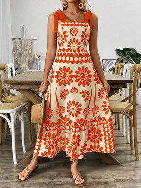 Breezaya Vestido Longo com Estampa Floral, Amarração no Ombro, Cintura com Alças, Vestido Casual de Férias, Roupas de Praia para Mulheres