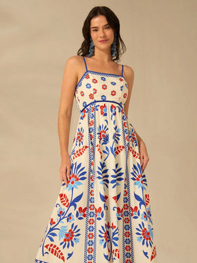 CAJUNI Vestido de Verão Casual Feminino com Estampa de Selenipédio e Azálea, de Tiras Finas e Costas Abertas, Elegante e Gracioso