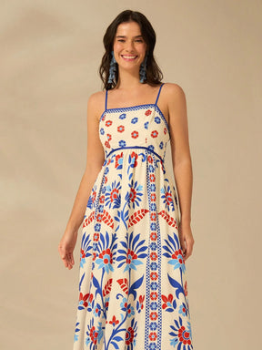 CAJUNI Vestido de Verão Casual Feminino com Estampa de Selenipédio e Azálea, de Tiras Finas e Costas Abertas, Elegante e Gracioso