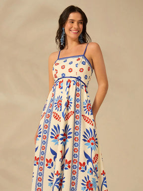 CAJUNI Vestido de Verão Casual Feminino com Estampa de Selenipédio e Azálea, de Tiras Finas e Costas Abertas, Elegante e Gracioso