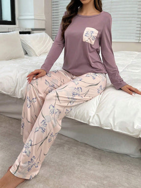 Conjunto de Pijama de Manga Longa com Estampa Floral