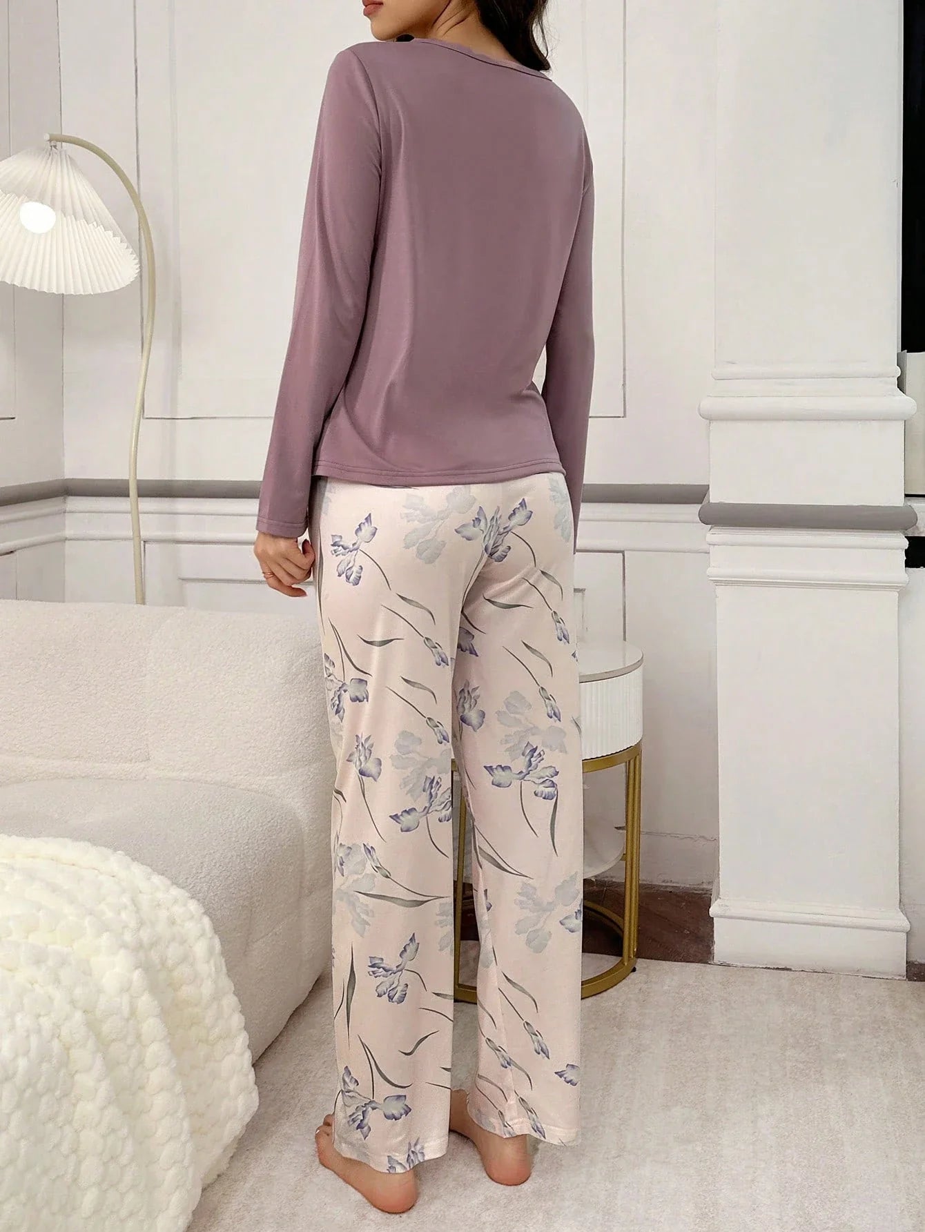 Conjunto de Pijama de Manga Longa com Estampa Floral