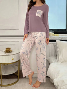 Conjunto de Pijama de Manga Longa com Estampa Floral