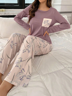 Conjunto de Pijama de Manga Longa com Estampa Floral