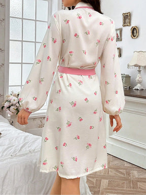 CottageSlumber Roupão Feminino com Estampa Floral, Bolsos Duplos, Lapela Contrastante e Cinto
