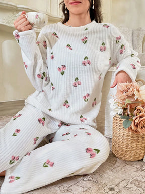 CottageSlumber Conjunto de Pijama Feminino de Moletom com Estampa Floral - Blusa e Calça