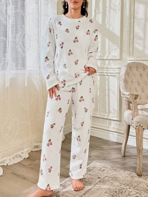 CottageSlumber Conjunto de Pijama Feminino de Moletom com Estampa Floral - Blusa e Calça