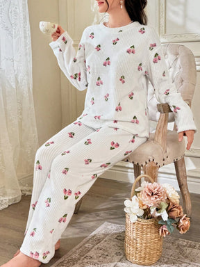 CottageSlumber Conjunto de Pijama Feminino de Moletom com Estampa Floral - Blusa e Calça