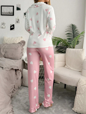 SweetSlumber Conjunto de pijama feminino com contraste de cor no colarinho em formato de coração