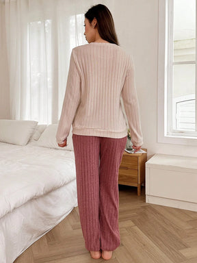 Dream Adore Conjunto de Pijama de Manga Longa com Decote Careca, Forrado Termicamente, com Bordado de Coração e Letra, Outono/Inverno