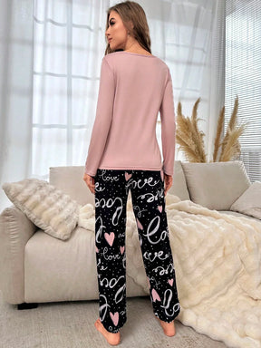 Pijama/Conjunto de Pijama com Estampa de Coração e Letra
