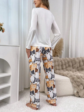 Conjunto de Pijama Feminino com Estampa Fofa de Gato