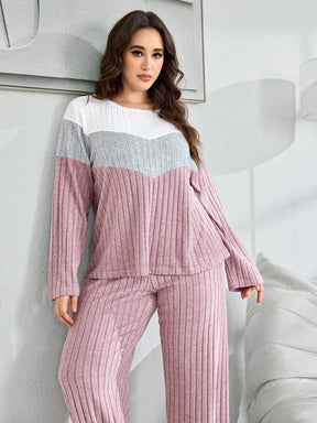 SHEIN My Everyday Conjunto de Pijama Folgado Plus Size de Tecido de Malha Felpudo Retalho