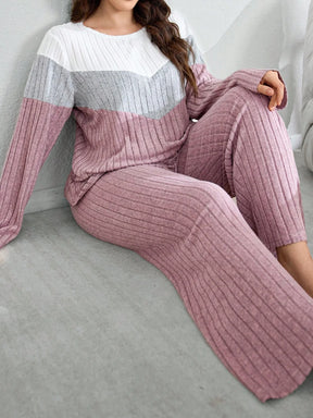 SHEIN My Everyday Conjunto de Pijama Folgado Plus Size de Tecido de Malha Felpudo Retalho