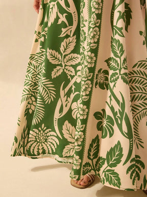 CAJUNI Vestido de Verão Casual para Praia, Estampa Tropical Boho de Flores e Árvore de Coco, Alças Finas com Cadarço, Mulheres